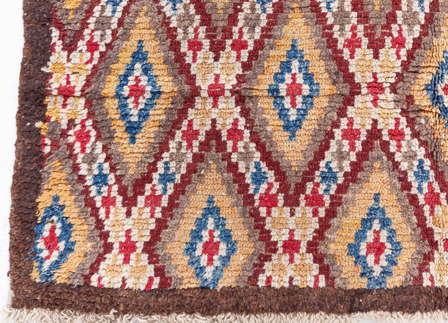 Mid-20th Century Bold Moroccan Red, Blue, Tan, Yellow, Cream Handmade Wool Rug BB8473