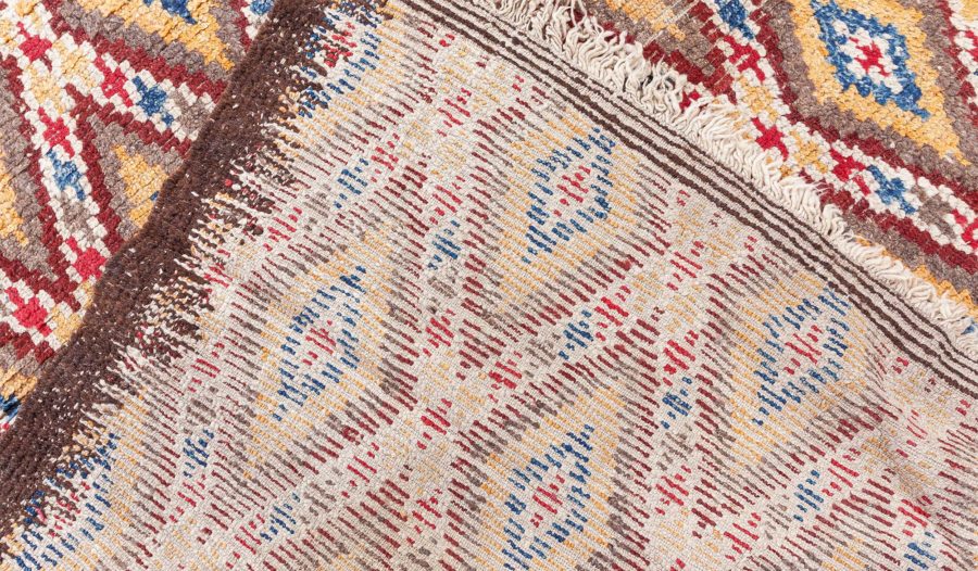 Mid-20th Century Bold Moroccan Red, Blue, Tan, Yellow, Cream Handmade Wool Rug BB8473