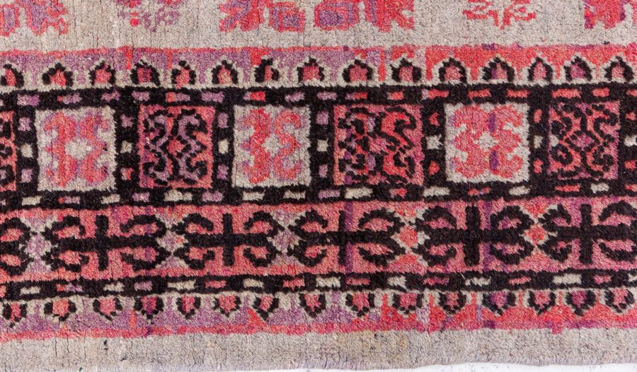 Vintage Samarkand Khotan Red, Purple, Grey Handmade Wool Rug BB8478