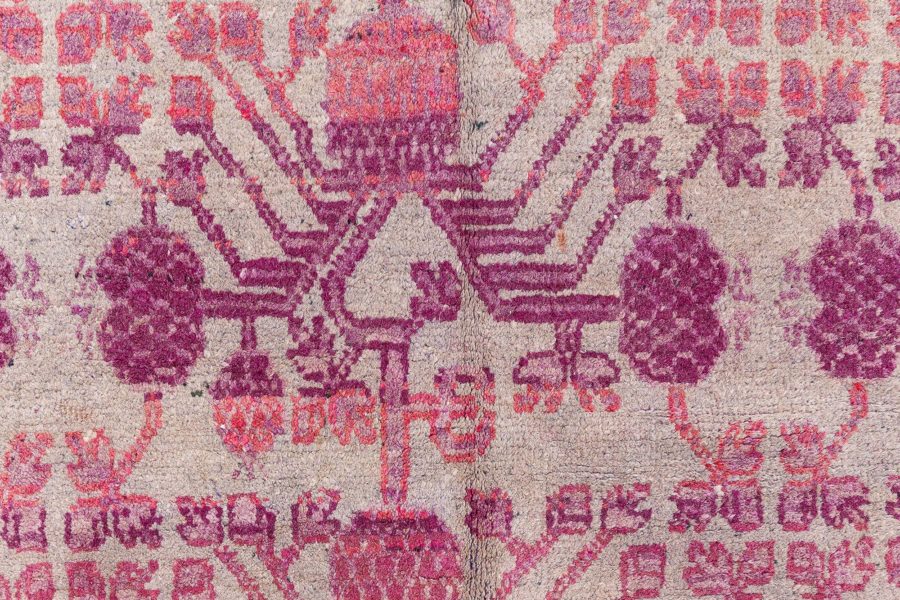 Vintage Samarkand Khotan Red, Purple, Grey Handmade Wool Rug BB8478