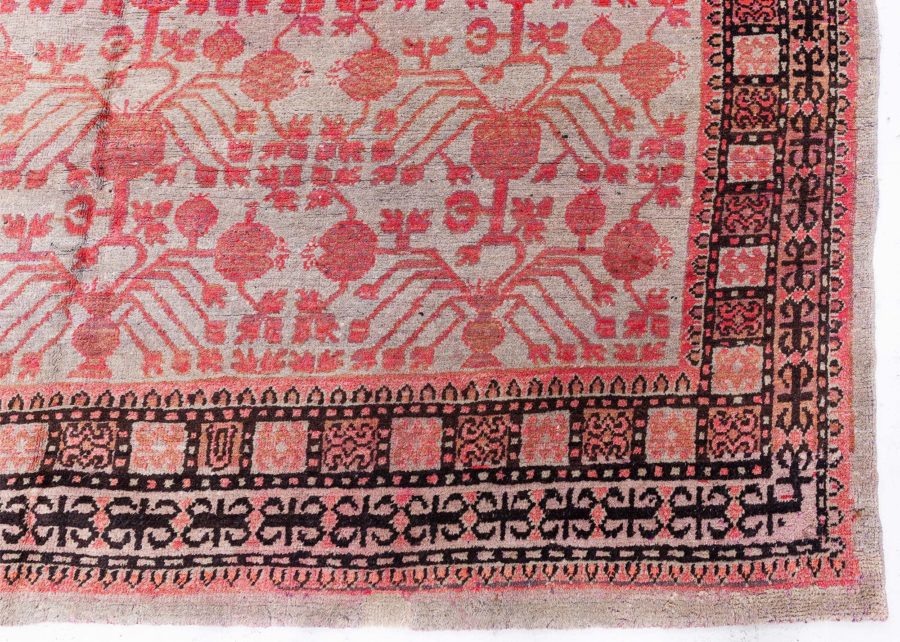Vintage Samarkand Khotan Red, Purple, Grey Handmade Wool Rug BB8478