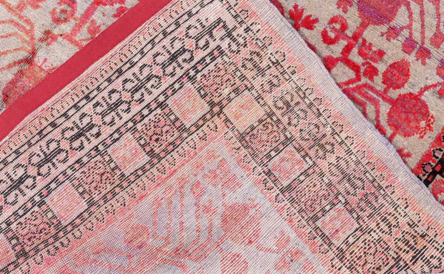 Vintage Samarkand Khotan Red, Purple, Grey Handmade Wool Rug BB8478