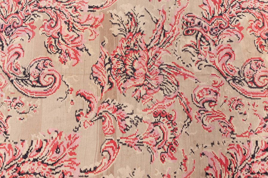 Mid-20th Century Bessarabian Beige, Pink, Brown Bold Botanic Handmade Wool Rug BB8483