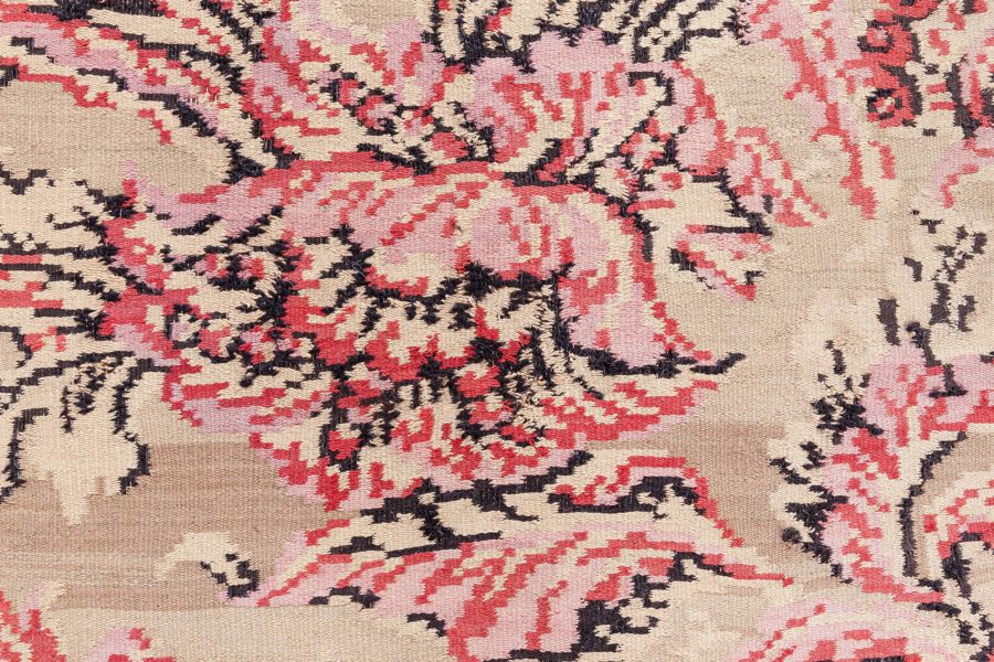 Mid-20th Century Bessarabian Beige, Pink, Brown Bold Botanic Handmade Wool Rug BB8483