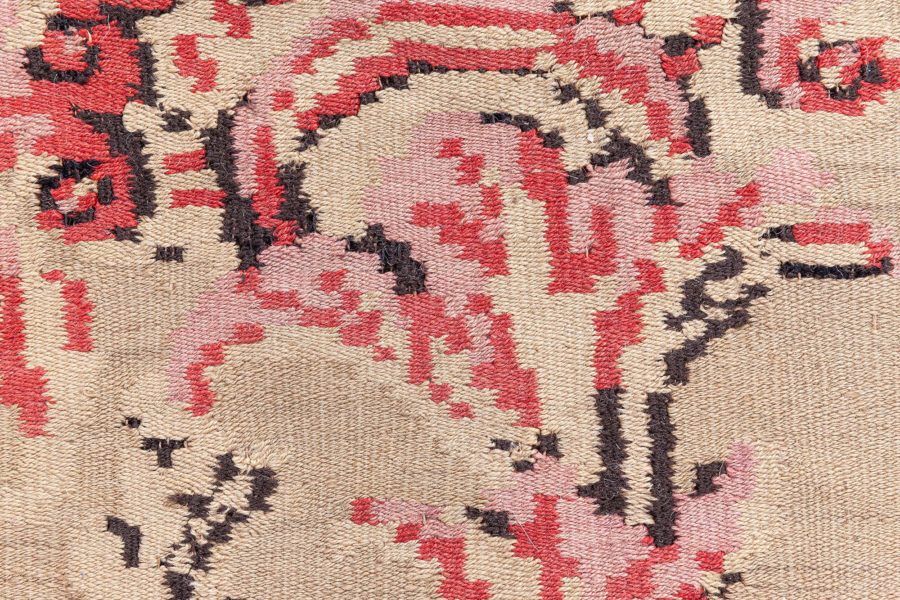 Mid-20th Century Bessarabian Beige, Pink, Brown Bold Botanic Handmade Wool Rug BB8483