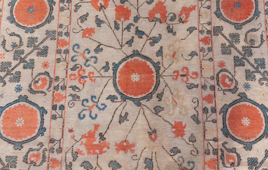 19th Century Samarkand Light Camel and Orange Handwoven Wool Rug BB8492