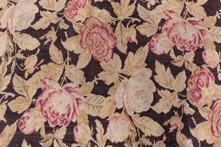 19th Century Russian Bessarabian Beige Botanic Handmade Wool Rug BB8501