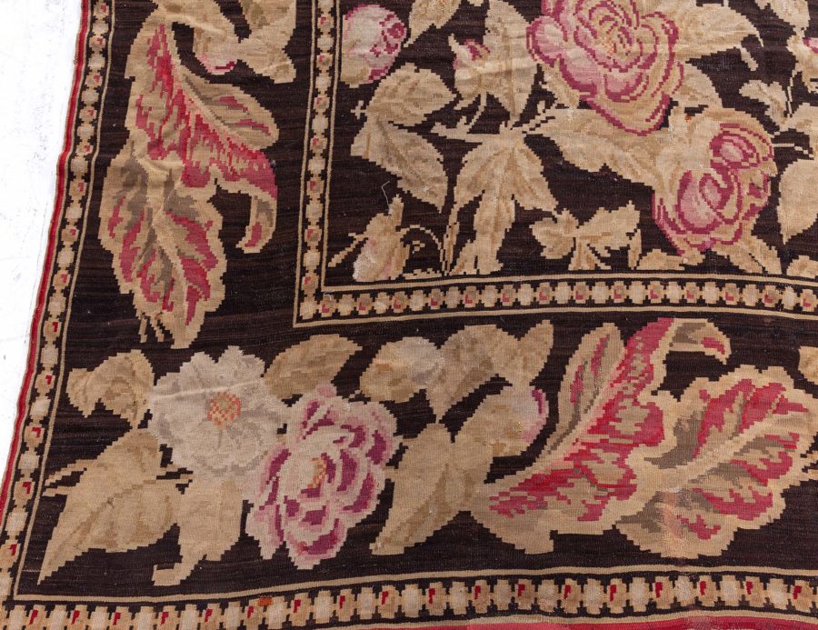 19th Century Russian Bessarabian Beige Botanic Handmade Wool Rug BB8501
