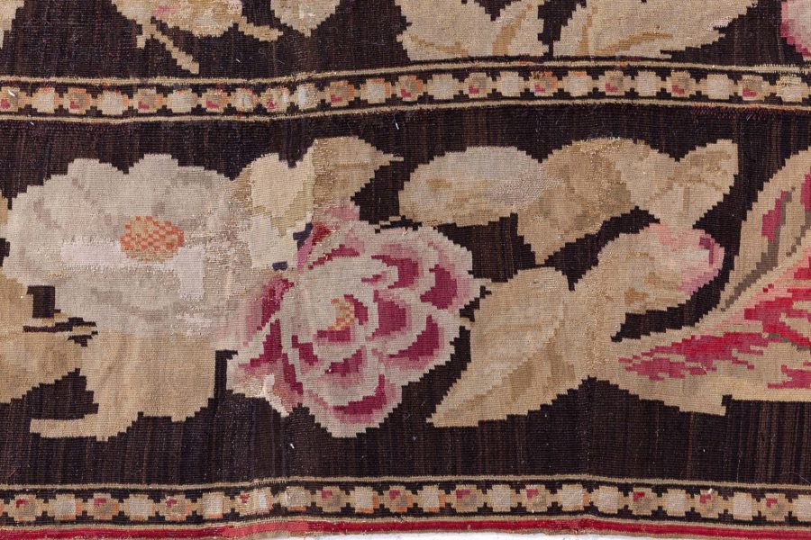 19th Century Russian Bessarabian Beige Botanic Handmade Wool Rug BB8501