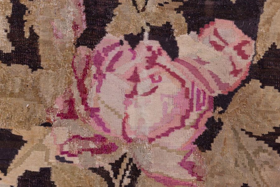 19th Century Russian Bessarabian Beige Botanic Handmade Wool Rug BB8501