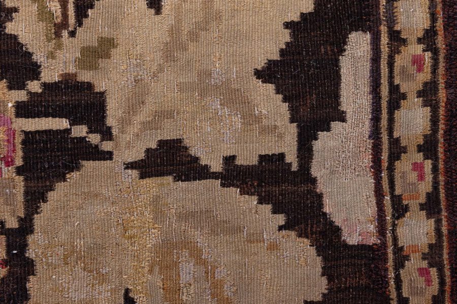 19th Century Russian Bessarabian Beige Botanic Handmade Wool Rug BB8501