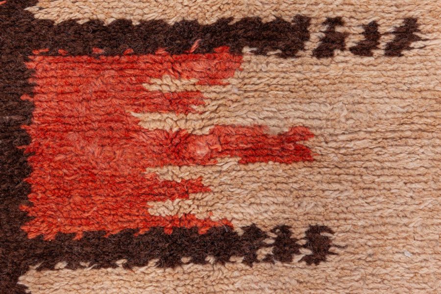 Early 20th Century French Art Deco Orange, Beige and Brown Handmade Wool Rug BB8507