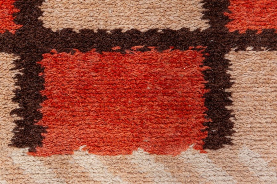 Early 20th Century French Art Deco Orange, Beige and Brown Handmade Wool Rug BB8507