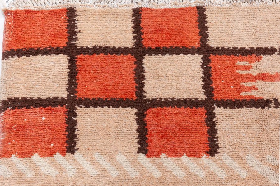 Early 20th Century French Art Deco Orange, Beige and Brown Handmade Wool Rug BB8507
