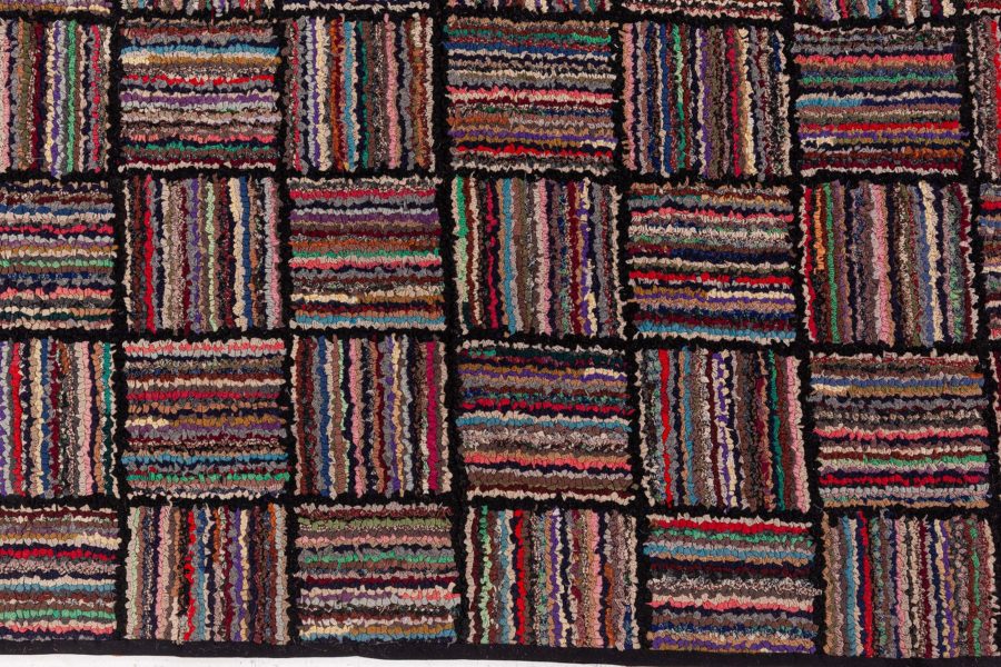 Mid-20th century Striped American Hooked Tile Rug BB8515