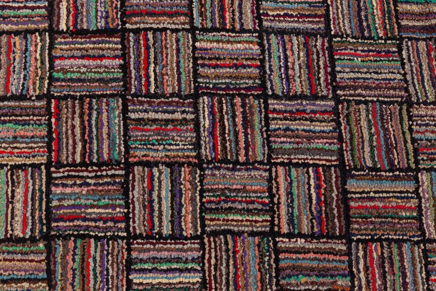 Mid-20th century Striped American Hooked Tile Rug BB8515