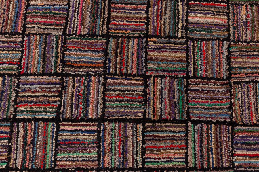 Mid-20th century Striped American Hooked Tile Rug BB8515