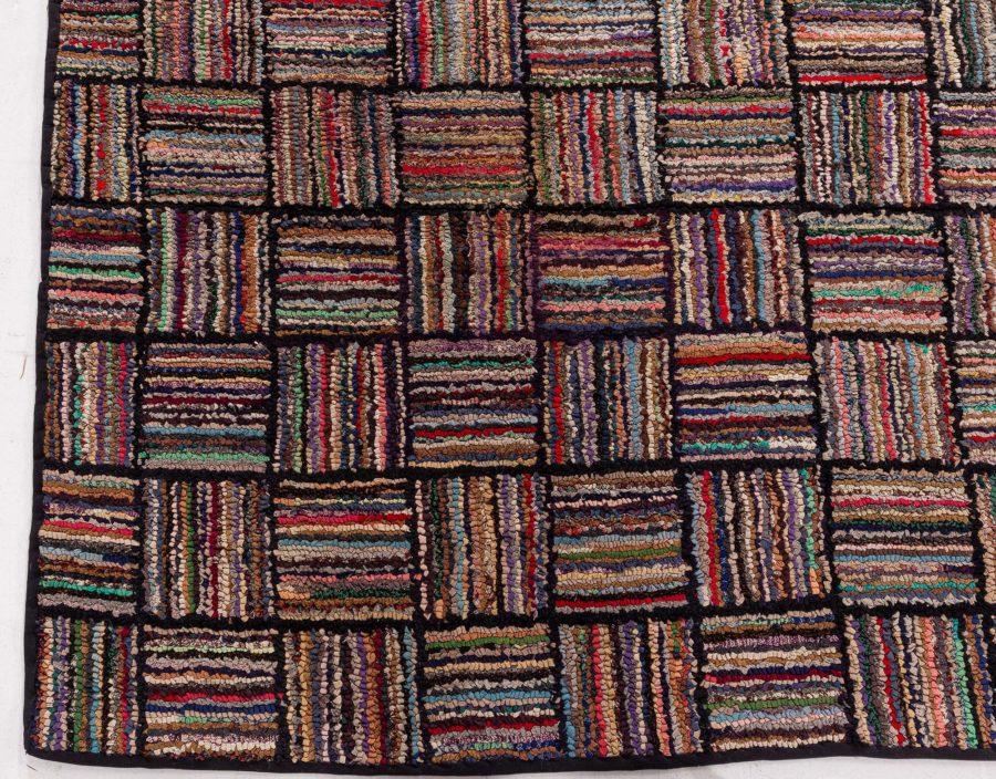 Mid-20th century Striped American Hooked Tile Rug BB8515