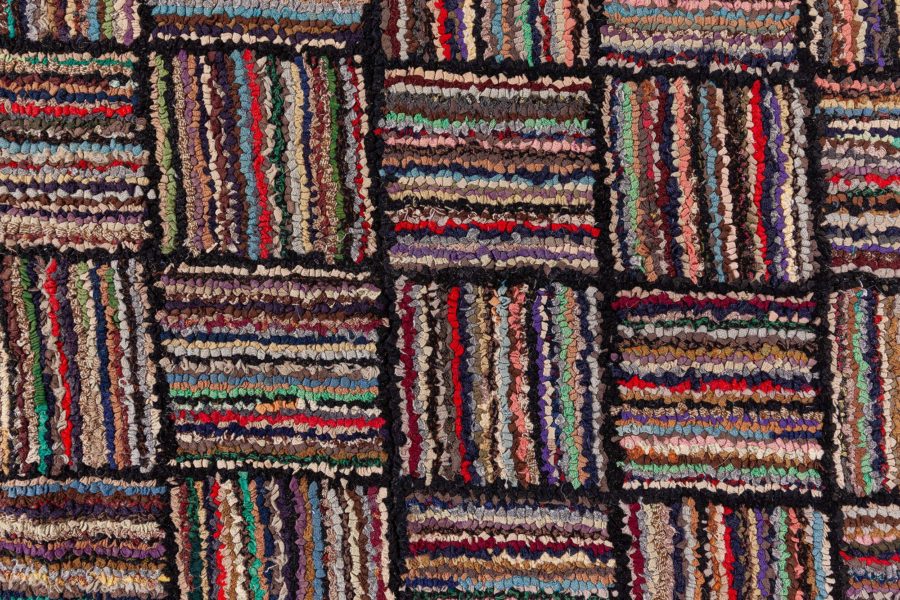 Mid-20th century Striped American Hooked Tile Rug BB8515