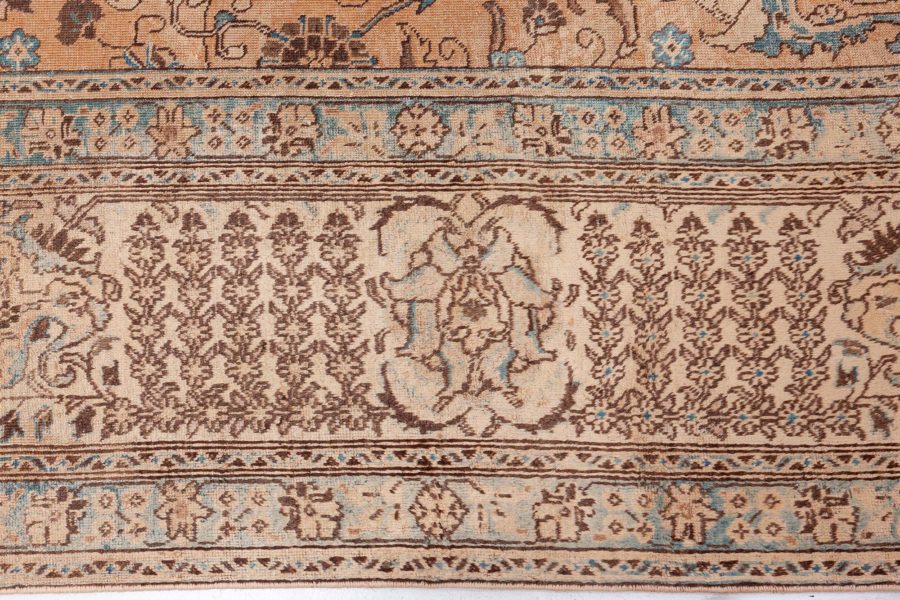 Authentic 19th Century Persian Tabriz Blue, Brown Handmade Wool Rug BB8559