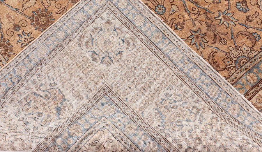 Authentic 19th Century Persian Tabriz Blue, Brown Handmade Wool Rug BB8559