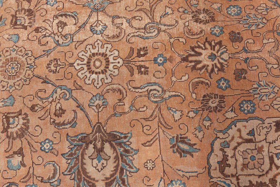 Authentic 19th Century Persian Tabriz Blue, Brown Handmade Wool Rug BB8559