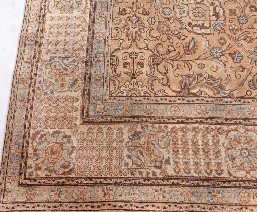 Authentic 19th Century Persian Tabriz Blue, Brown Handmade Wool Rug BB8559
