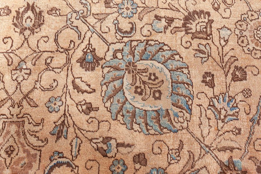 Authentic 19th Century Persian Tabriz Blue, Brown Handmade Wool Rug BB8559