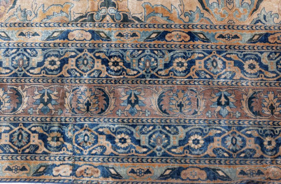 One-of-a-kind Antique Indian Botanic Green, Blue, Brown, Beige, Orange Wool Rug BB8565