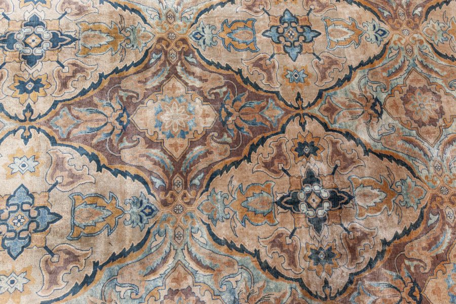 One-of-a-kind Antique Indian Botanic Green, Blue, Brown, Beige, Orange Wool Rug BB8565
