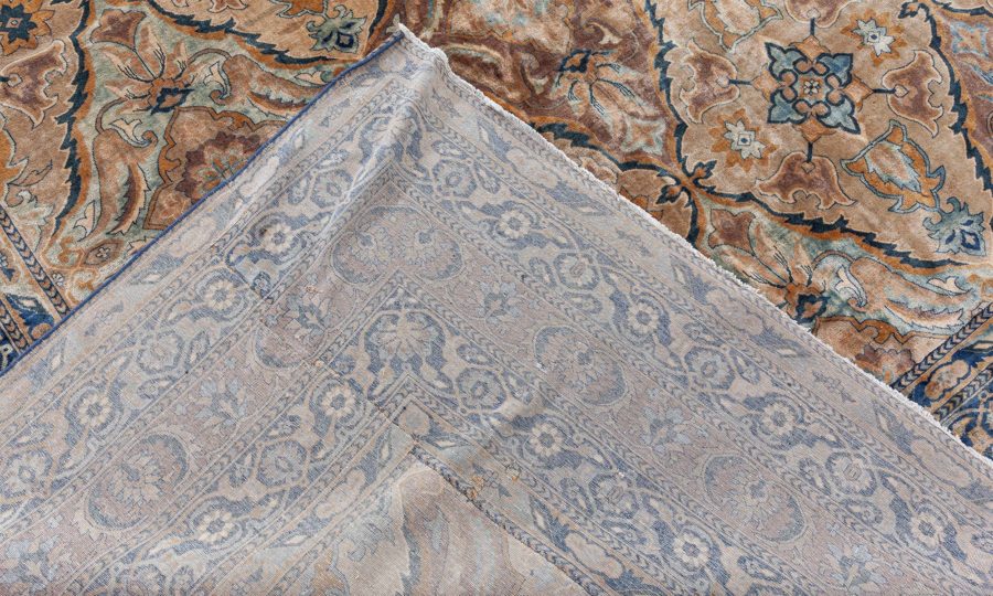 One-of-a-kind Antique Indian Botanic Green, Blue, Brown, Beige, Orange Wool Rug BB8565