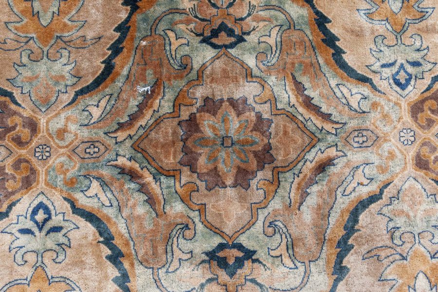 One-of-a-kind Antique Indian Botanic Green, Blue, Brown, Beige, Orange Wool Rug BB8565