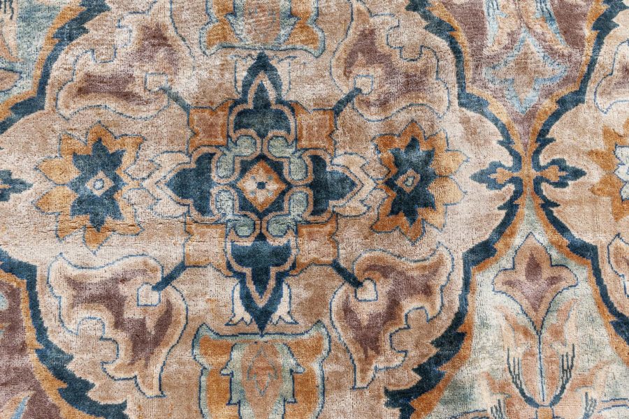 One-of-a-kind Antique Indian Botanic Green, Blue, Brown, Beige, Orange Wool Rug BB8565