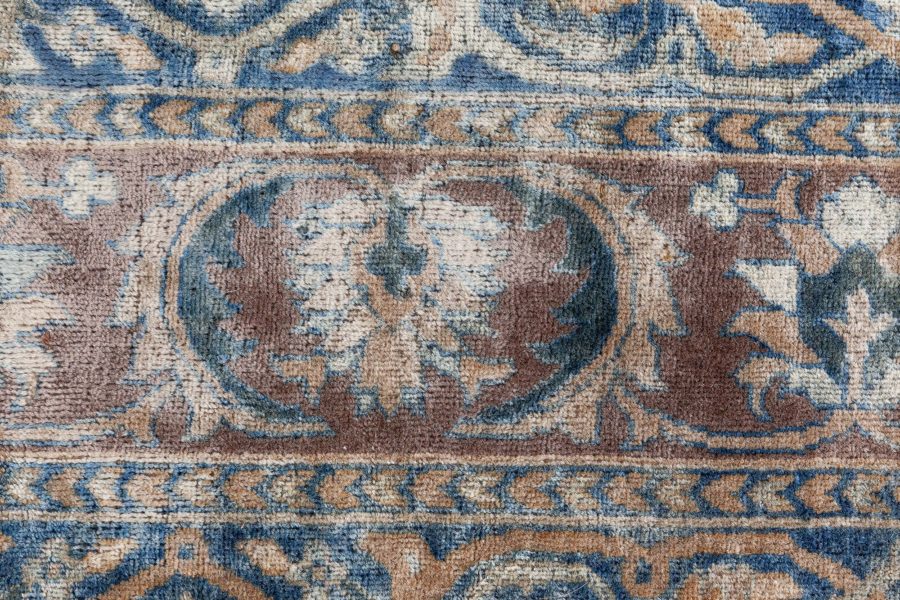 One-of-a-kind Antique Indian Botanic Green, Blue, Brown, Beige, Orange Wool Rug BB8565