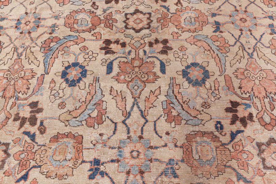 Neutral Beige Soft Blues and Pinks Antique Persian Malayer Rug BB8567