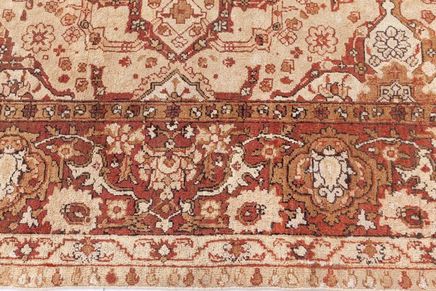 Antique Indian Amritsar Beige and Brown Handmade Wool Carpet BB8570