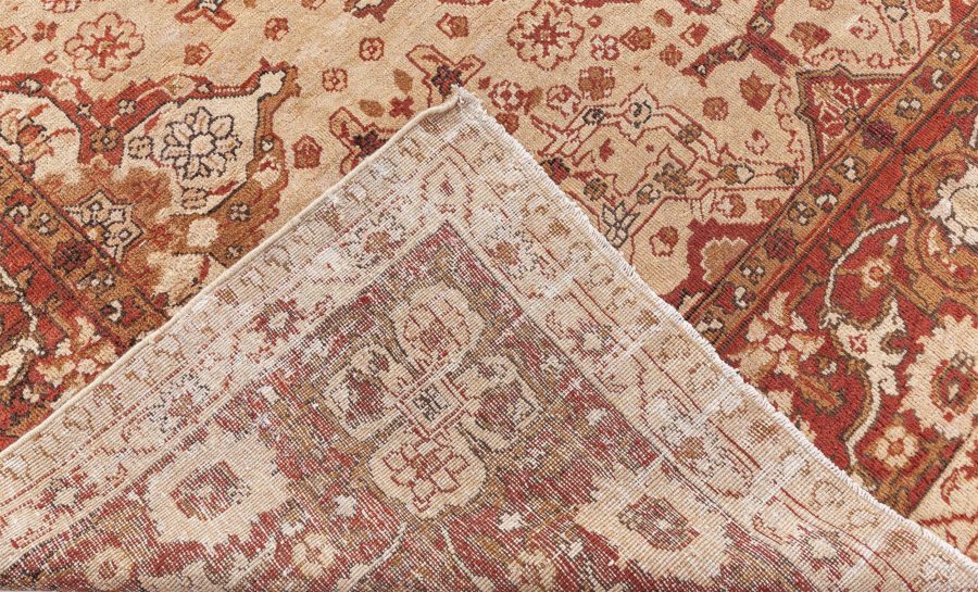 Antique Indian Amritsar Beige and Brown Handmade Wool Carpet BB8570