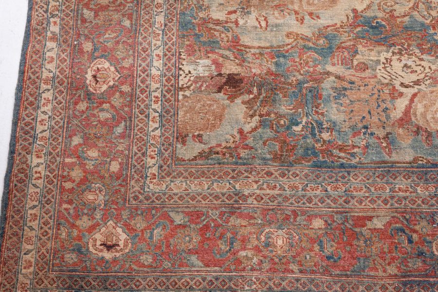 One-of-a-kind Antique Persian Tabriz Botanic Handmade Wool Carpet BB8571