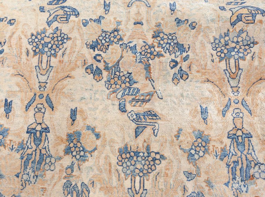 Fine Antique Persian Kirman Beige, Blue Handmade Wool Rug BB8584
