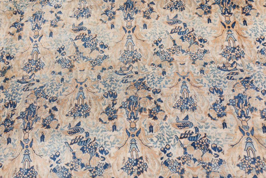 Fine Antique Persian Kirman Beige, Blue Handmade Wool Rug BB8584