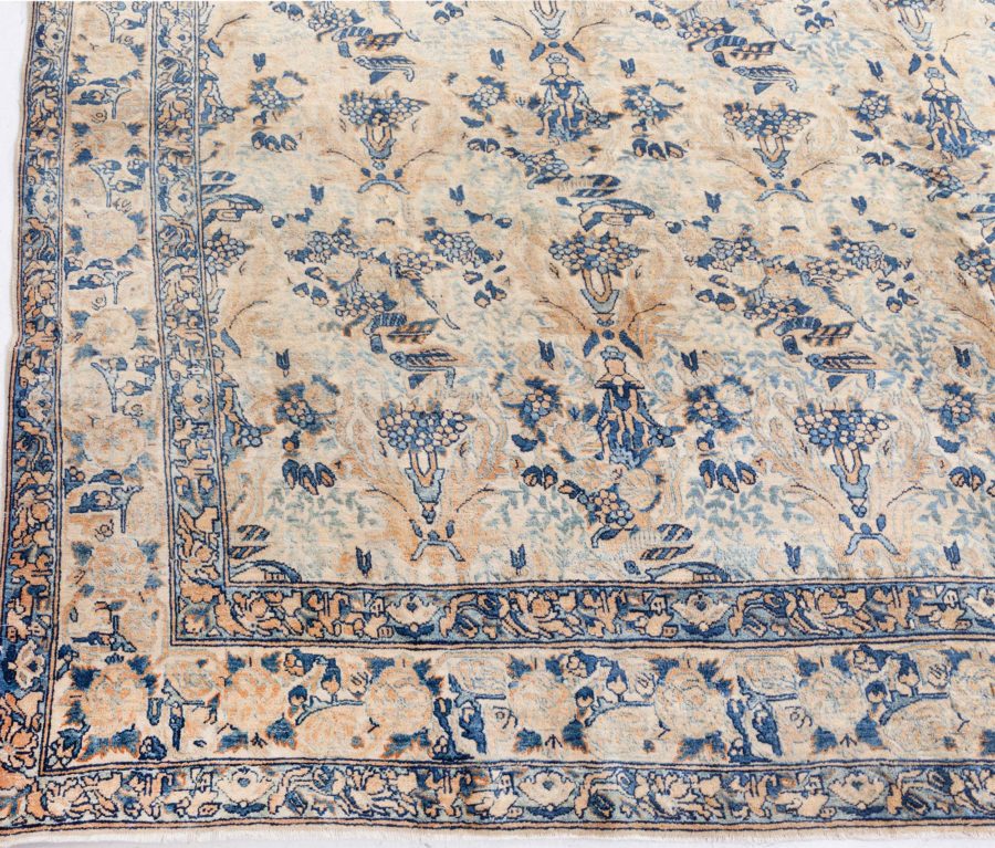 Fine Antique Persian Kirman Beige, Blue Handmade Wool Rug BB8584