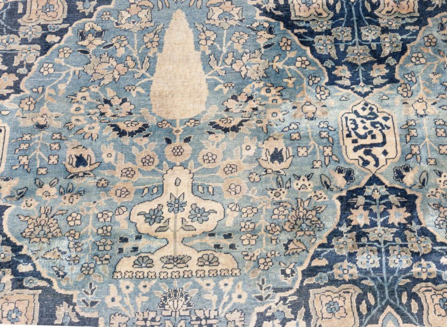 Oversized Antique Indian Botanic Handmade Wool Rug (Size Adjusted) BB8617