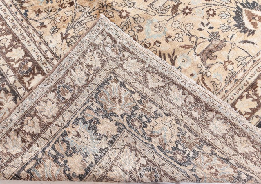 Authentic Persian Meshad Animal, Botanic Design Handmade Wool Rug BB8628
