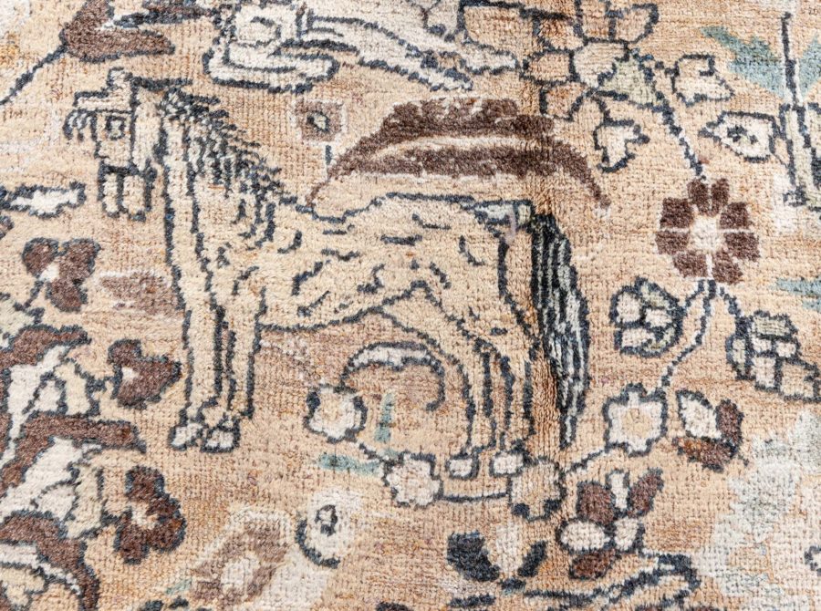 Authentic Persian Meshad Animal, Botanic Design Handmade Wool Rug BB8628