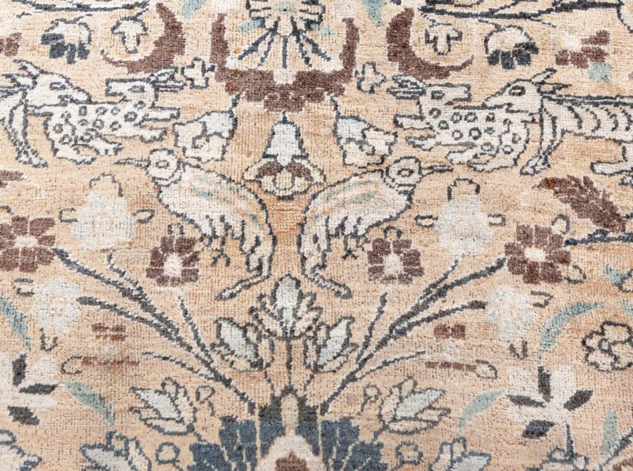 Authentic Persian Meshad Animal, Botanic Design Handmade Wool Rug BB8628