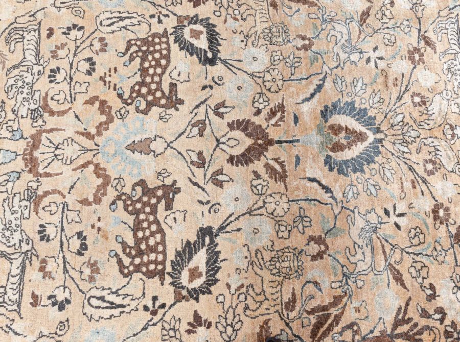 Authentic Persian Meshad Animal, Botanic Design Handmade Wool Rug BB8628