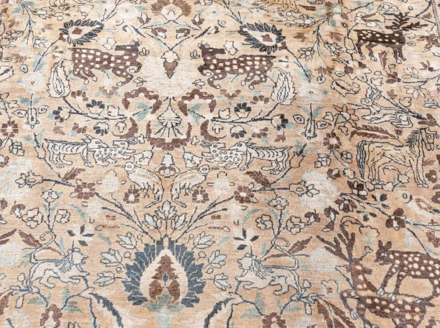 Authentic Persian Meshad Animal, Botanic Design Handmade Wool Rug BB8628