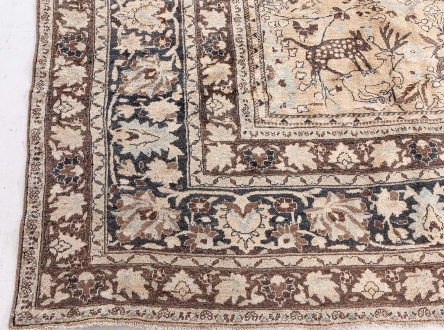 Authentic Persian Meshad Animal, Botanic Design Handmade Wool Rug BB8628