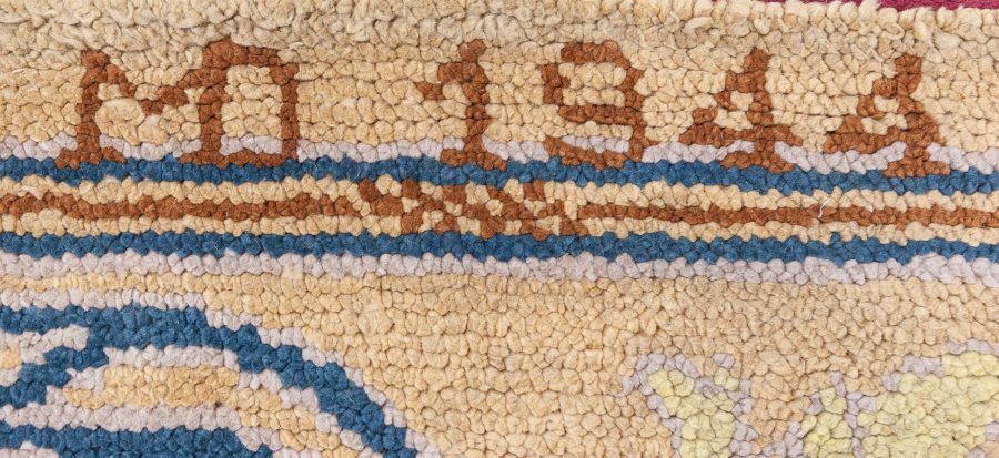 Vintage Spanish Yellow, Blue Handmade Wool Rug BB8734