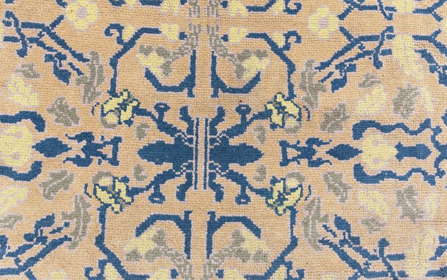 Vintage Spanish Yellow, Blue Handmade Wool Rug BB8734